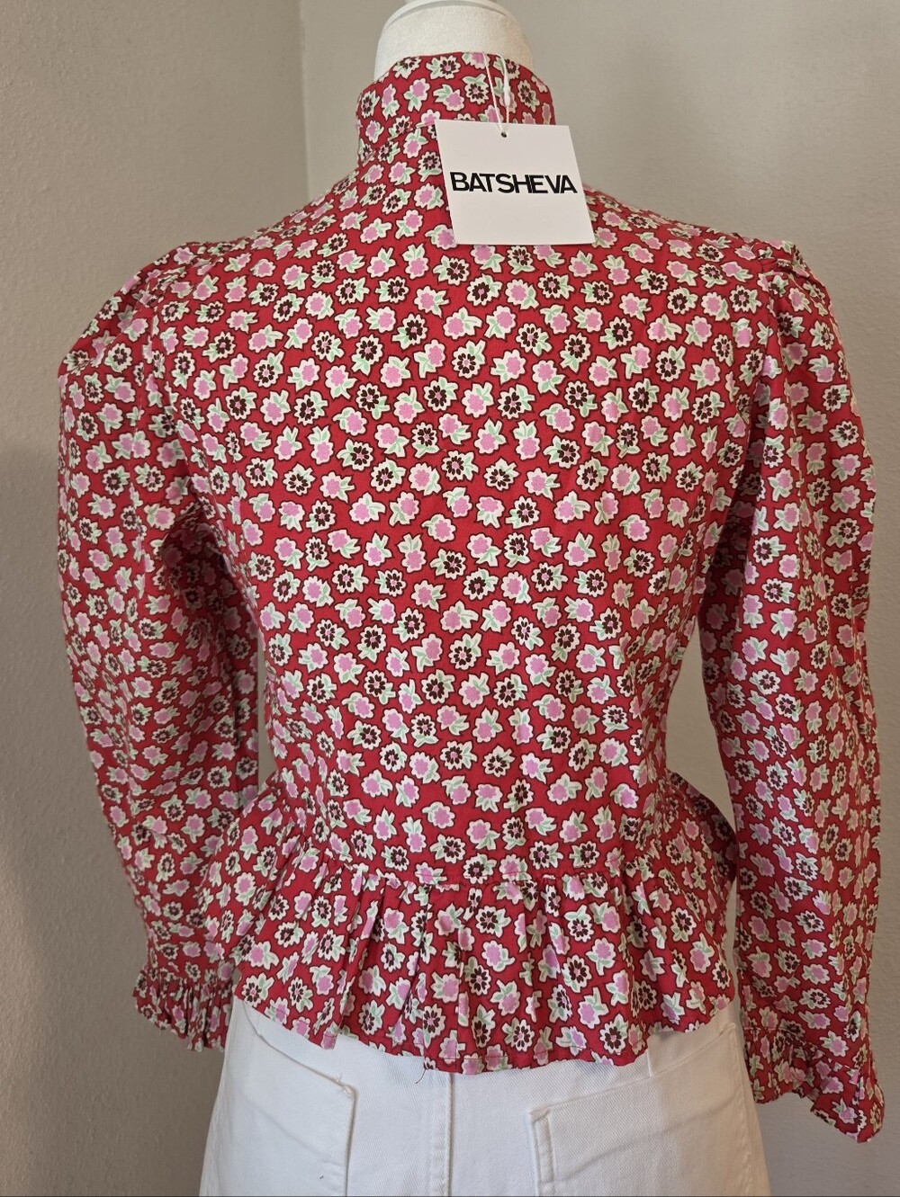 Batsheva Grace Red Floral Button Cotton Blouse Women's 0 NWT New - Picture 6 of 16